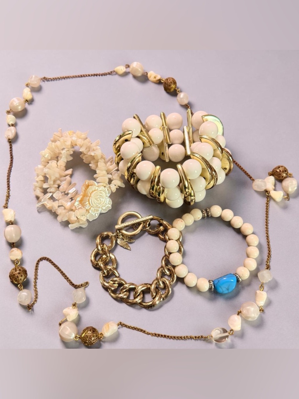 Cream Beaded Statement Bracelet - Elegant Women’s Jewelry